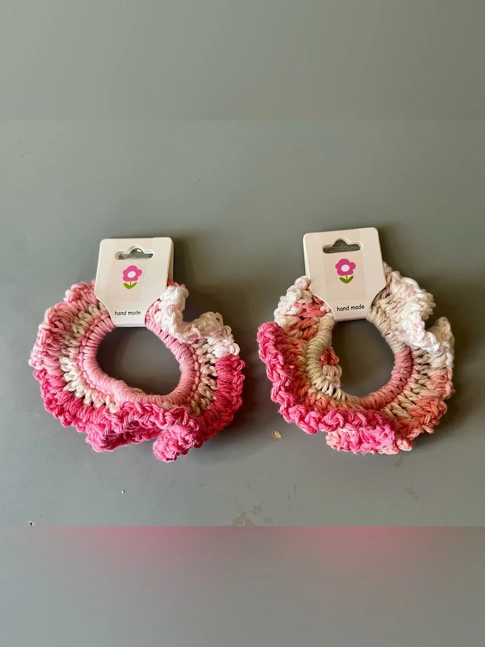 Set of 2 Handmade Crochet Scrunchies - Magenta, Pink, and White Ombre NWT